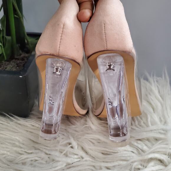 Fashion Nova Clear Tan Pointed Toe Wedge Heels 10 - Picture 7 of 11